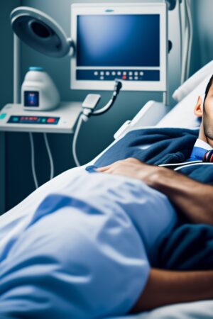 A man reclining in a hospital bed, seeking the expertise of a burn injury lawyer.